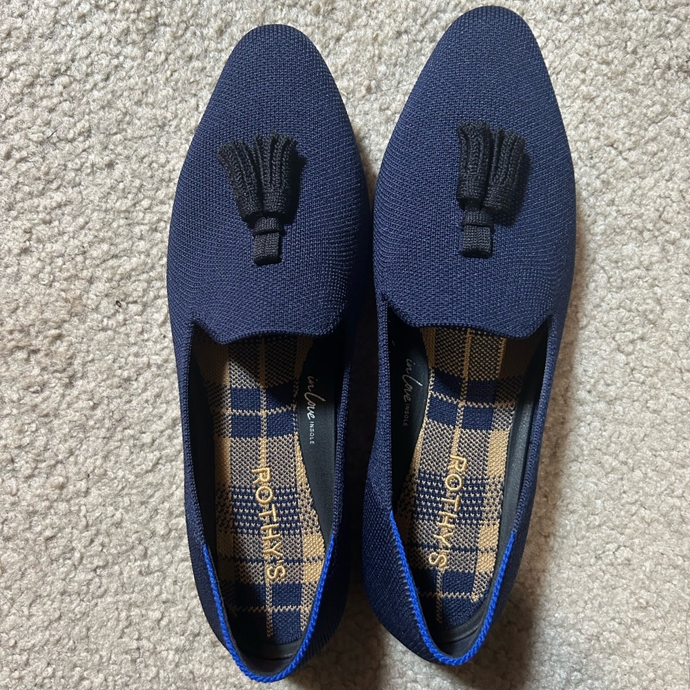 Rothy's almond tassel navy Loafers size 8